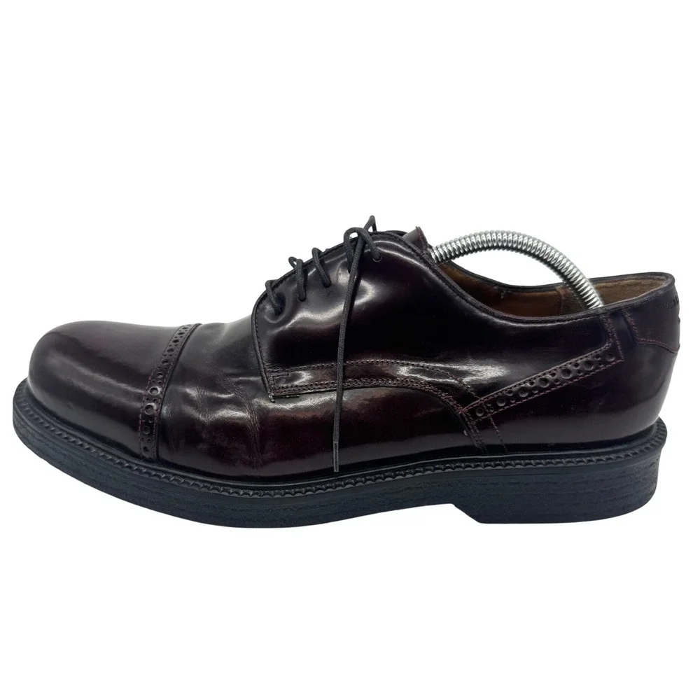 G.H. Bass Mens 13 Burgundy Leather Cap Toe Derby Shoes Made in Italy Brogue‎